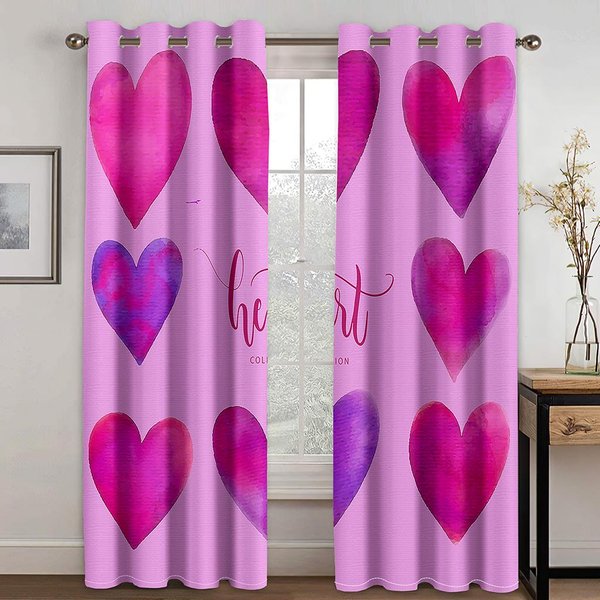 ZasłOny 3D WzóR MiłOśCi Kolorowe Czerwone Brzoskwiniowe ZasłOny Z Sercami Balkon Salon Okno ZasłOny Dekoracyjne 2 Panele 50W130H(Cm)X2Pcs&Grommet Top-image
