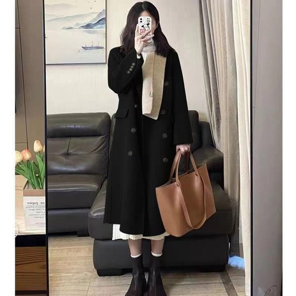 Cortavientos De Lana De Color Liso De Longitud Media Estilo Hong Kong Para Estudiantes, Abrigo CáLido Holgado Estilo Coreano Hepburn Para OtoñO E Invierno 2XL-image