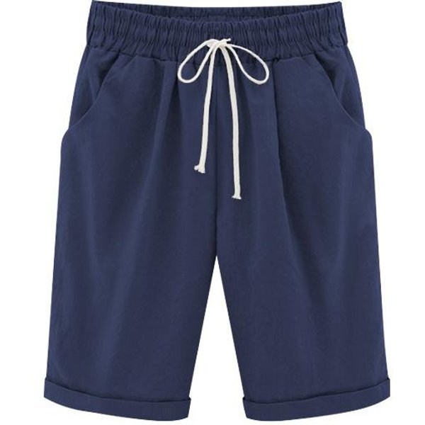 Pantalones Cortos De Verano Para Mujer, Bermudas De Verano, Pantalones Cortos Deportivos Informales Holgados, Pantalones Cortos EláSticos De AlgodóN Con Pierna Recta, Pantalones Cortos Transpirables 3XL Azul Oscuro-image