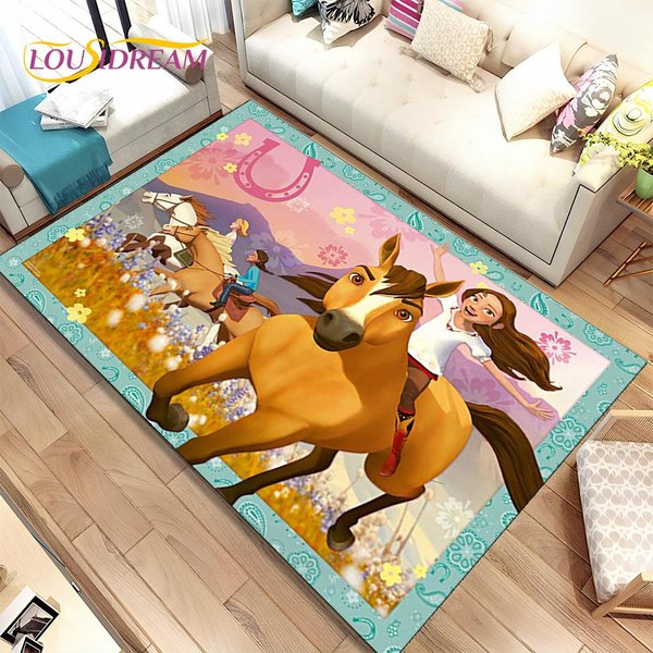 Alfombra De ÁRea De Dibujos Animados De Caballos Spirit Riding Free, Alfombra Para Hogar Sala De Estar Dormitorio Sofá Felpudo DecoracióN, Alfombra De Piso Antideslizante 3D Para NiñOs 40X60Cm(15X23In) Orange-image