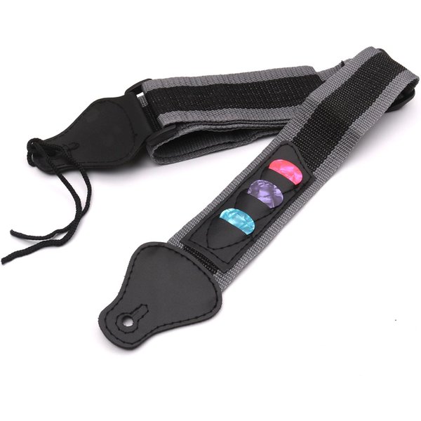 Correa De Hombro Ajustable Para Bajo De Guitarra EléCtrica/AcúStica Con 3 PúAs De Guitarra Gris-image