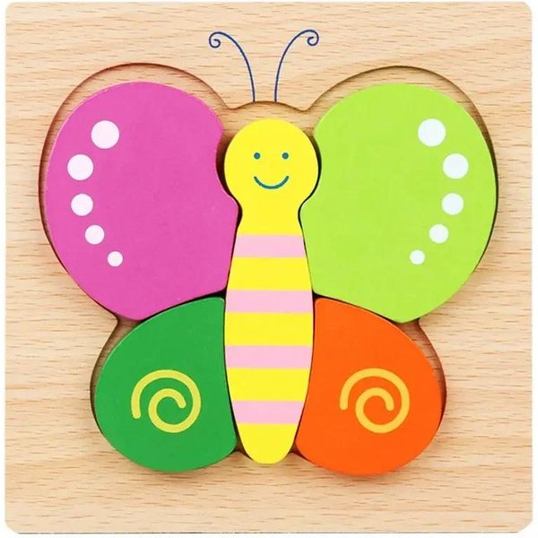 Montessori KreskóWka 3D Drewniane Puzzle ZwierzęTa Ruch Jigsaw Zabawki Dla Dzieci Wczesna Nauka Edukacyjna Gra Poznawcza Prezenty Dla Dzieci Yellow-image