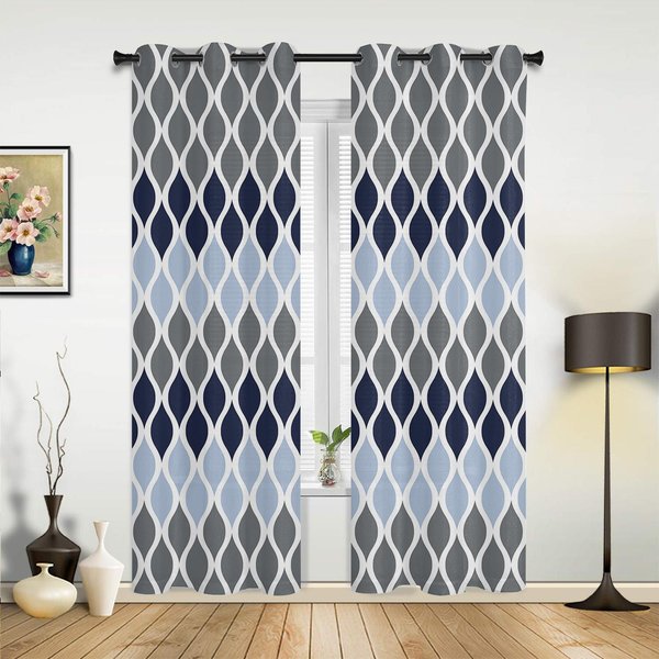 Niebiesko-Turkusowe Maroko Geometryczne ZasłOny Do Sypialni Salonu Draperie Kuchnia PokóJ DziecięCy ZasłOna Okienna Nowoczesny WystróJ Domu 135W X 60H(Cm) X1 Gray-image