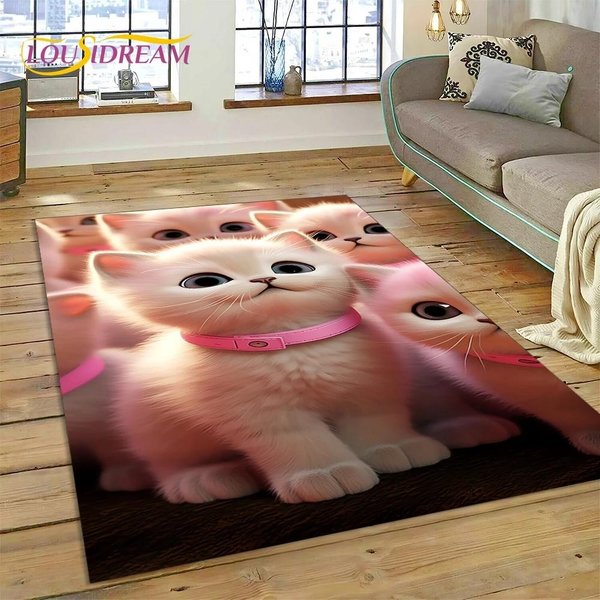Alfombra De Dibujos Animados Gato Persa 3D, Gato Calicó Lindo, Ragdoll Para Sala De Estar Dormitorio DecoracióN Del Hogar, Antideslizante Para Sofá Felpudo Regalo NiñO 80*120Cm-image