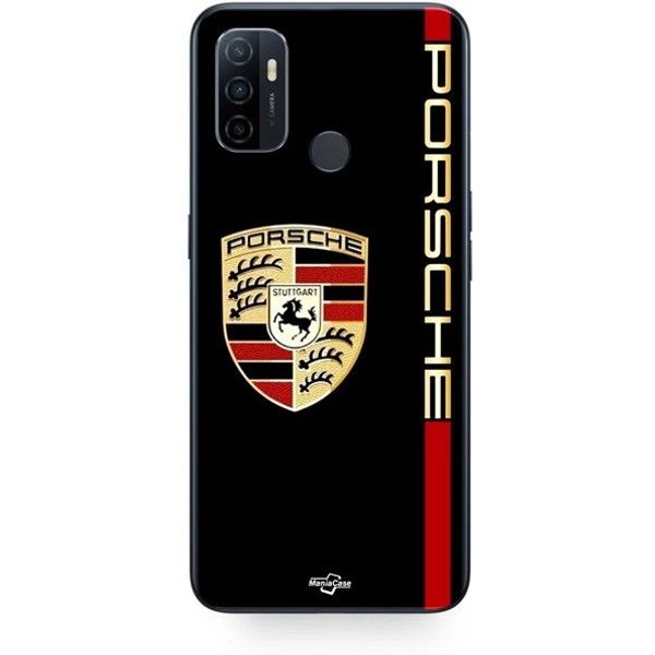 Coque Oppo A32 Porsche Logo Rouge Et DoréE Fond Noir Maniacase Negro-image