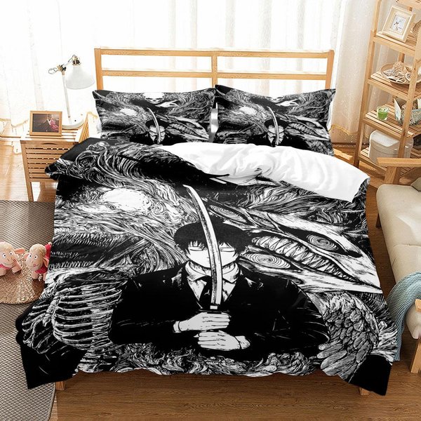 Zestaw Poszewek Na KołDrę Anime Chainsaw Man Rozmiar King Queen Double Full Twin Single PośCiel Bez PrześCieradłA EU Single(135X200Cm) Gray-image