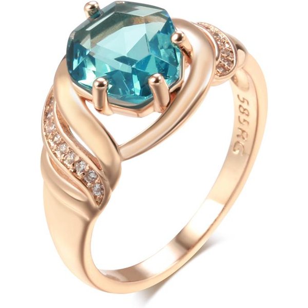DiseñO ÚNico Anillo Grande Piedra Azul Para Mujeres Moda Color Oro Rosa Con Circonita Natural JoyeríA De Boda Vintage 7-image