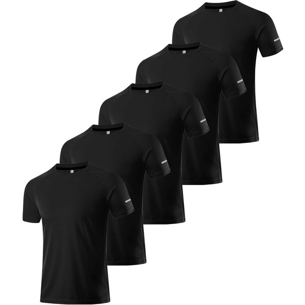 Conjunto De 5 Camisetas Holgadas De Manga Corta Para Hombre, De Secado RáPido, Para Deportes, Fitness, Baloncesto, Entrenamiento, Pesca Y Running. S Black-image