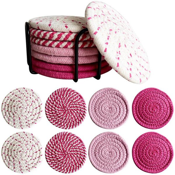 Zestaw 8 ChłOnnych Podstawek Pod Napoje, Minimalistyczne BawełNiane Podstawki Do Dekoracji Stolika Kawowego, Urocze Podstawki Pod Kubki W Stylu Boho-image