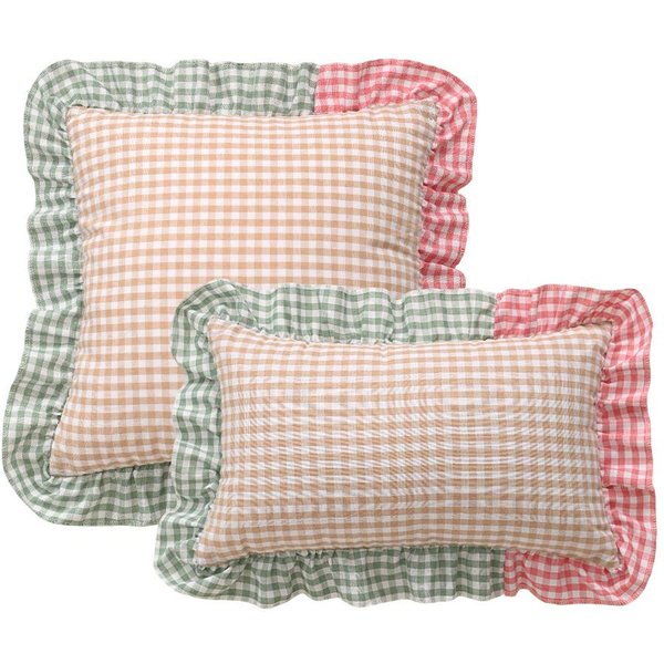 Compra Ahora 1PC Funda De CojíN Estampado A Cuadros Color De Empalme Funda De Almohada Con Volantes Suave DecoracióN Del Hogar Para Sofá Dormitorio Sala De Estar Funda De Almohada 45X45Cm-image