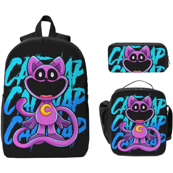 Zestaw 3 PlecakóW Monster Catnap Dla ChłOpca I Dziewczynki, PióRniki, Zestawy PlecakóW Z Pojemnikiem Na Lunch Dla UcznióW, Plecak Dzienny Blue-image