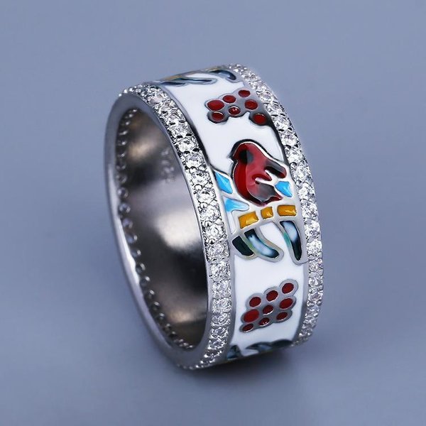 Anillo De Dama Color De Moda Anillo De Pegamento Personalidad Creativa Estilo Nacional JoyeríA De Animales No. 10 White-image