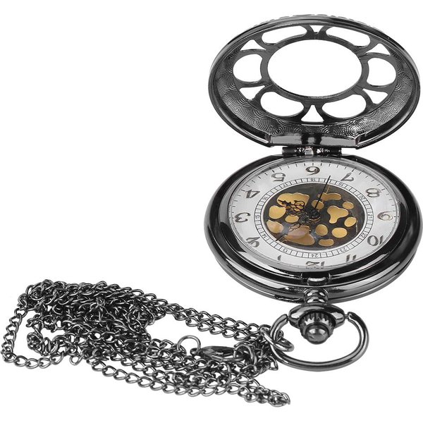 1 Pieza Reloj De Bolsillo Redondo CláSico AnalóGico De Cuarzo Calado Con Cadena Gray-image