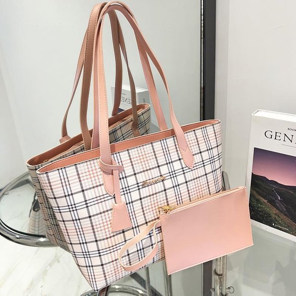 Bolso Tote Con Estampado De Cuadros Bolso De Hombro De Gran Capacidad Bolso De Compras Nuevo Para Mujer Color Rosa-image