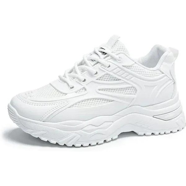 Zapatillas Blancas Mujer Zapatillas Gruesas De Cuero Zapatillas Deportivas De Mujer Zapatos Gruesos De Tenis Vulcanizados Zapatos De Plataforma Basket 39 Blanco-image