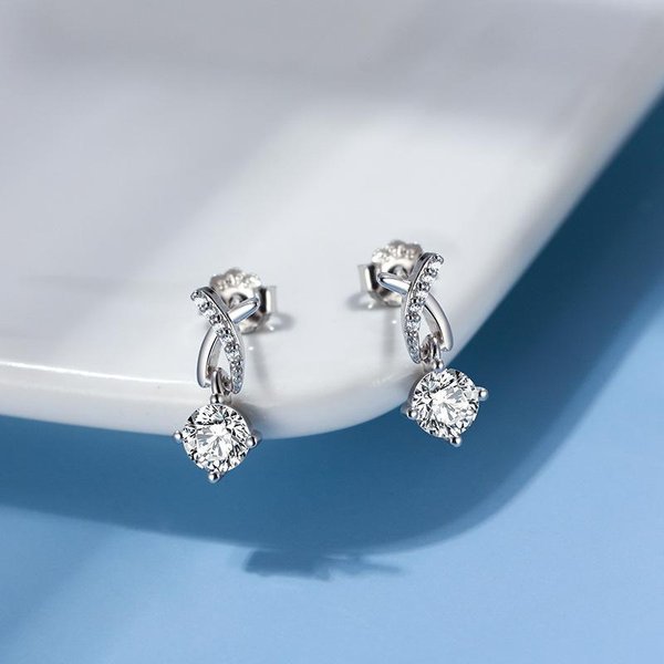 Pendientes De Plata De Ley S925 Con Diamantes Dorados Blancos Pendientes De Circonita Temperamento Coreano Pendientes Delgados 925 White-image