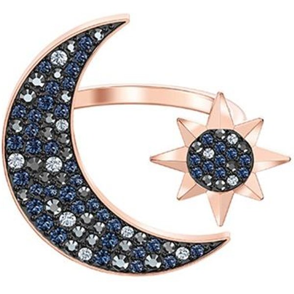 Anillo CláSico Swarovski Forma De Estrella Y Luna Anillos Para Mujer Oro Rosa 5513222 Box (Random Color),55 Black-image