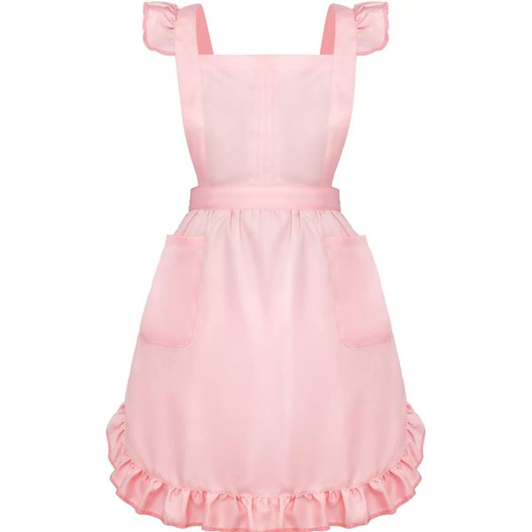 Delantal Blanco Retro Con Volantes Para Mujer NiñA, Con Bolsillos, Babero Victoriano Ajustable, Cosplay De Criada, Disfraz De Cocina Para Hornear Onesize Color Rosa-image