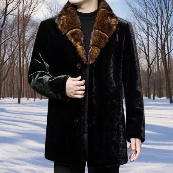 Abrigo De Hombre Abrigo De VisóN Abrigo Largo Medio Traje De Invierno Abrigo De Piel De VisóN Abrigo Largo Medio Grueso Y CáLido M Negro-image