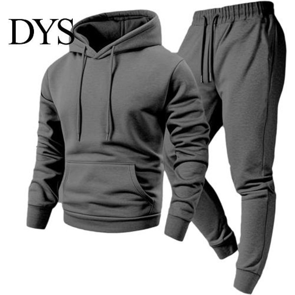 Wygodny MęSki Zestaw Sportowy Bluza Z Kapturem Spodnie DwuczęśCiowy Zestaw Dla MężCzyzn, Sportowa Bluza Z Kapturem I Spodnie Dresowe Ze Sznurkiem, Jesień Zima Jednolity Kolor Casual S Kolor Ciemnoszary-image