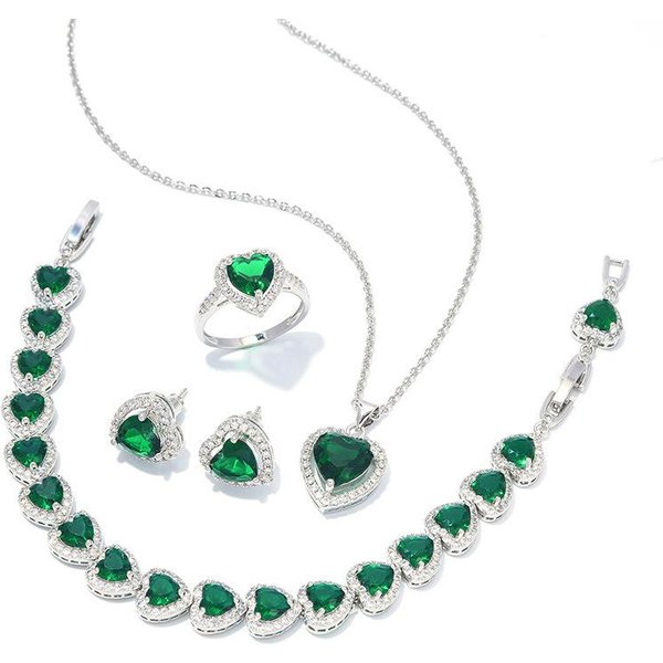 Conjunto De JoyeríA De Circonita De Amor JoyeríA Moda Mujer Collar Pendientes Anillo Nicho JoyeríA En Forma De CorazóN Size 10 ring White-image