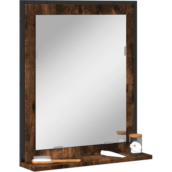 Vidaxl Espejo De BañO Con Estante, Roble Ahumado, 50X12X60 Cm-image