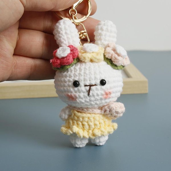 Llavero De Conejo De Orejas CaíDas Lindo Hecho A Mano MuñEco Animal Tejido Llavero MuñEco Conejo Dibujos Animados Llaveros De Ganchillo Accesorios Personalizados-image