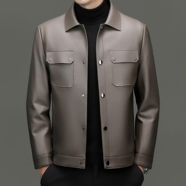 Chaqueta De Cuero Con PlumóN Para Hombre Chaqueta Corta De Cuero Chaqueta De Cuero Gruesa Y CáLida Para Papá De Mediana Edad 4XL-image