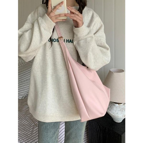 Bolso De Gran Capacidad Nuevo Simple Rosa Suave Bolso Pitot De Un Hombro Para Clase Desplazamientos Cruzado Bolso De Madre-image