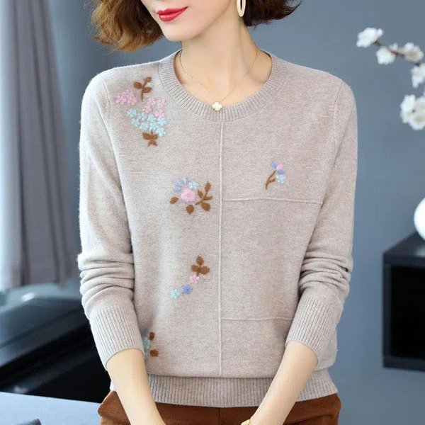 SuéTer Corto Bordado Para Mujer, SuéTer Holgado E Informal De Punto CáLido Para Primavera Y OtoñO XL-image