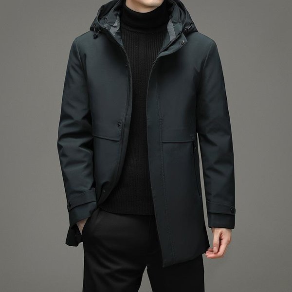 Chaqueta De PlumóN Para Hombre Desmontable Invierno Nuevo Estilo Edad Media Negocios Casual Media Longitud Con Capucha Chaqueta Gruesa Para Hombre 4XL Azul Marino-image