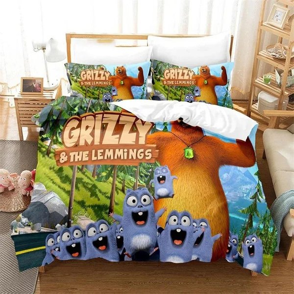 ImpresióN 3D ColeccióN De Ropa De Cama Grizzy Y Lemmings Funda NóRdica Colcha ColeccióN De Cama Funda De Colcha Funda De Almohada TamañO King Queen Twin NiñOs NiñAs 70X133Cm 2Pcs-image