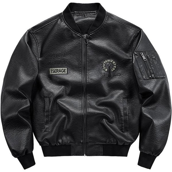 Chaqueta De Cuero Para Hombre OtoñO E Invierno Nueva Chaqueta De Cuero Lavada Talla Grande Para Hombre Cuello De BéIsbol Bordado Volando 6XL Gray-image