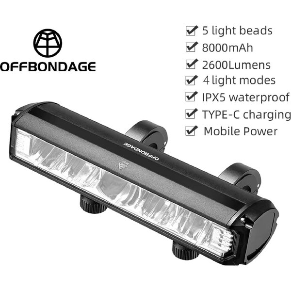 Luz De Bicicleta Delantera 2600 LúMenes Luz De Bicicleta 8000Mah Impermeable Linterna Carga USB LáMpara Accesorios Ciclismo Carretera MTB-image