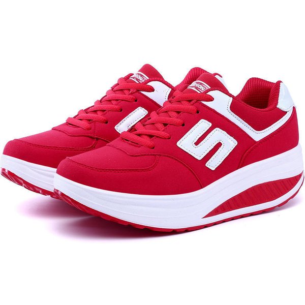 Zapatos De Plataforma Tonificadores Transpirables Para Mujer, Zapatillas De Deporte Con CuñA Para Adelgazar, Zapatillas De Deporte Con Suela Gruesa Para Correr 37 Red-image