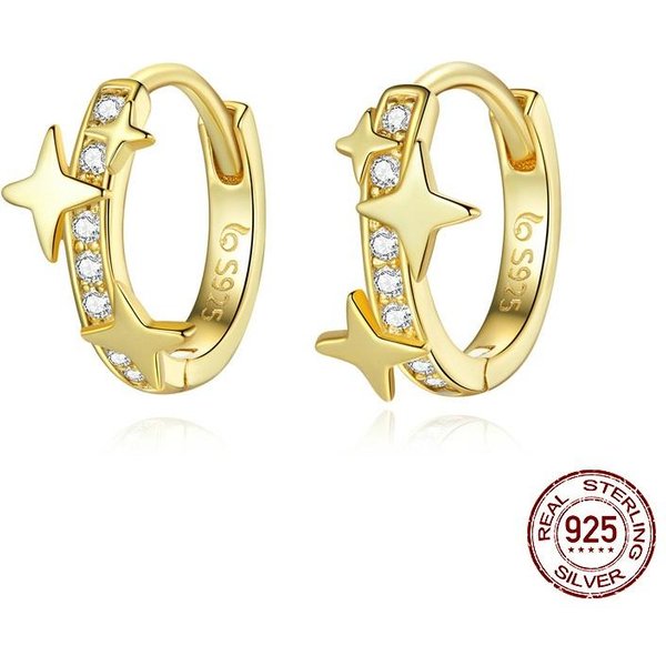 Pendientes De Estrella De Plata De Ley S925 Para Mujer Simples Chapados En Platino Circonita Estrella Pendientes De BotóN Europeos Y Americanos-image