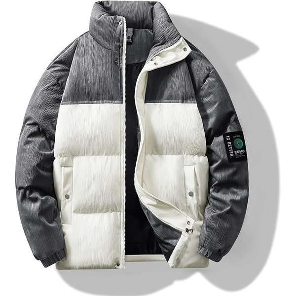Abrigo Acolchado De AlgodóN De Colores Mixtos De Invierno Para Hombre, Nuevo Abrigo Acolchado De AlgodóN Grueso De Talla Grande Falso De Dos Tendencias VersióN Coreana 5XL Gray-image