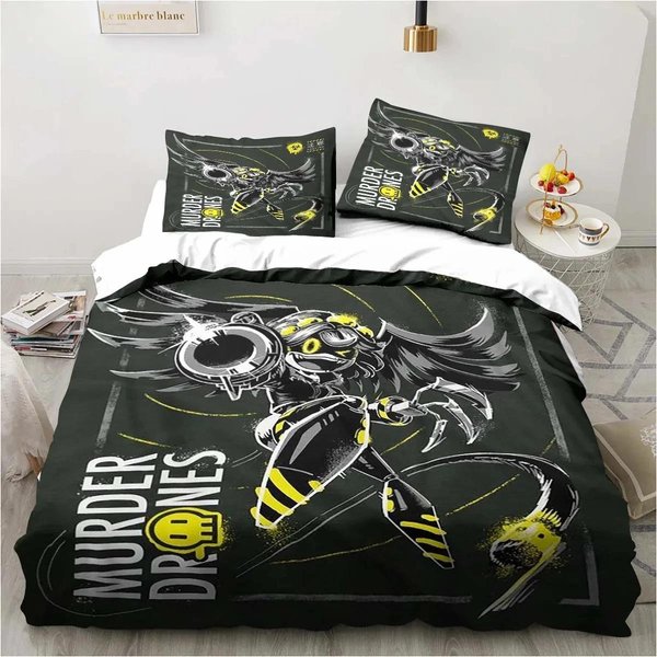 Nuevo Juego De Cama De Dibujos Animados Murder-Drones Con ImpresióN 3D, Funda NóRdica Juego De Cama Funda De EdredóN Funda De Almohada, TamañO King Queen Twin NiñOs NiñAs Adultos 70X133Cm 2Pcs-image