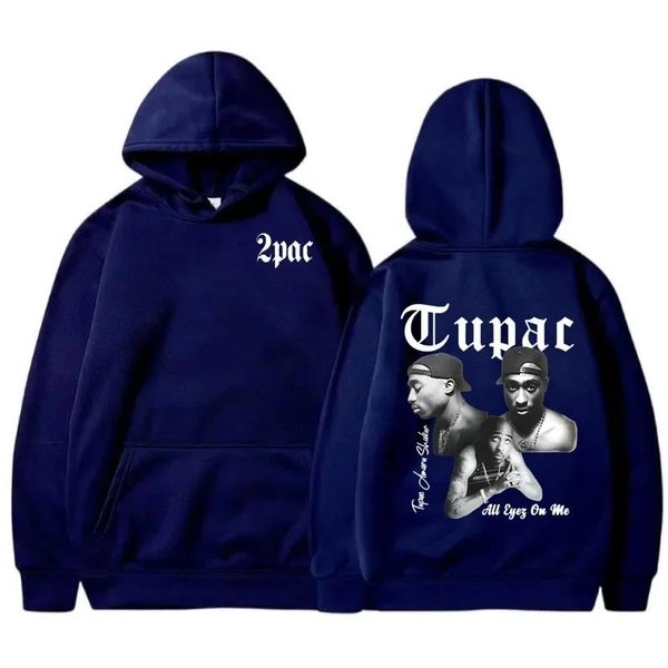 Bluza Rapper Tupac 2Pac MęSka I Damska Odzież Sportowa Neutralna Bluza Modny WzóR Z Nadrukiem Liter Hip Hop Odzież Sportowa Casual Xxxl Kolor Granatowy-image