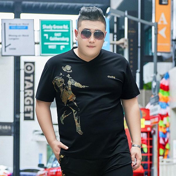 Marca De Moda Camiseta De Verano De Manga Corta Para Hombre Talla Extra Grande Estampada Estampado Caliente Manga Corta Extra Grande Camiseta Base Fresca Xxxxl 7XL Negro-image