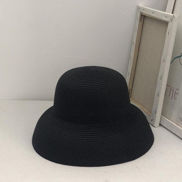 Sombrero De Paja Para Mujer Estilo Hepburn Retro FrancéS - Ala Ancha Tejido ProteccióN Solar, Sombrero De Sol Para Vacaciones En La Playa De Verano 55-60Cm Gray-image
