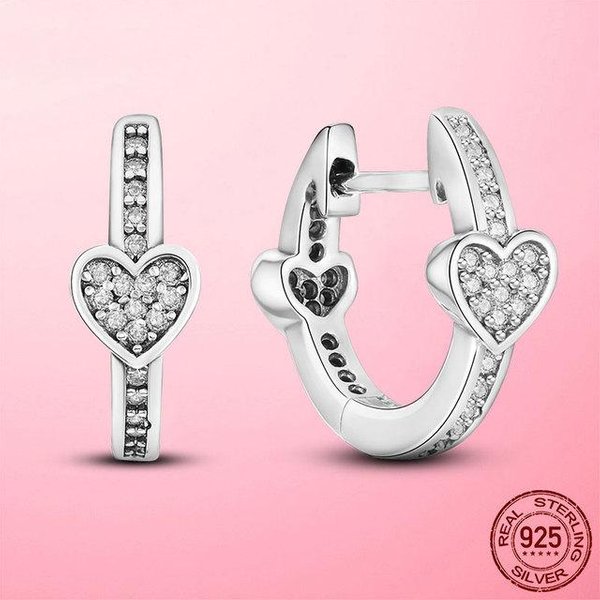3 Colores Plata De Ley 925 Oro Rosa Color Dorado Pendientes De Aro Brillantes Con Forma De CorazóN Pavé Aro Para Mujer Circonita CúBica JoyeríA De Moda White-image