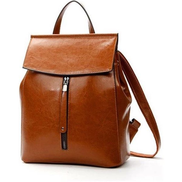 Bolso Para Mujer Moda Europea Y Americana Mochila De Cuero Mochila De Cuero Con Cera De Aceite Mochila Escolar De Moda MarróN-image
