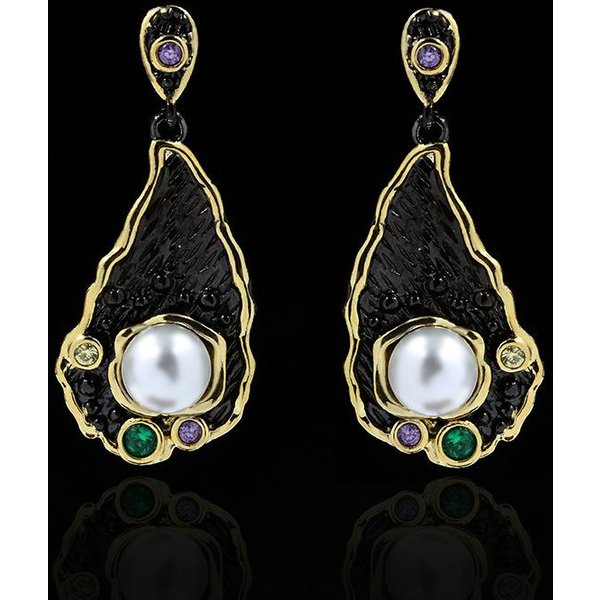 Pendientes De Perlas Con Incrustaciones De Piedras Preciosas Naturales Y Pendientes Para Mujer Moda Europea Y Americana Pendientes De Cristal-image