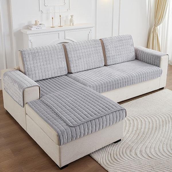 Jednolity Kolor AntypośLizgowa Narzuta Na Sofę ZagęśCić MięKka Pluszowa Poduszka Na Sofę RęCznik Na Meble Do Salonu WystróJ Narzuty Pokrowce Na Kanapę 90X180Cm 1Pc Light W Kolorze Szarym-image