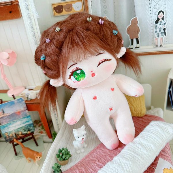 20Cm Kawaii Pluszowa BawełNiana Lalka Idol Wypchana Lalka Super Star Figurka Lalki Bez Atrybutu KręCone WłOsy PłAcząCa Lalka MożE Zmieniać Ubrania Prezent Without Skeleton-image