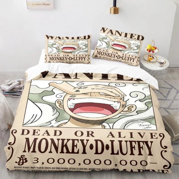 Juego De Funda NóRdica De Una Pieza Dibujos Animados Anime Nika Luffy Gear 5 Juego De Cama Luffy 5ª Marcha Funda De Colcha Juego De Fundas De Almohada Individual Queen King EU Twin 135X200Cm White-image