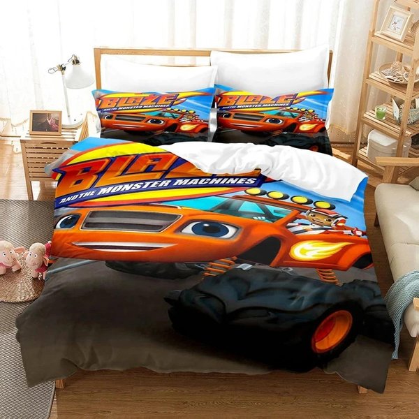 Nuevo Juego De Cama Blaze Cartoon Monster Machines, Funda NóRdica Juego De Cama Funda NóRdica Funda De Almohada, TamañO King Queen Twin NiñOs NiñAs Adultos 70X133Cm 2Pcs-image