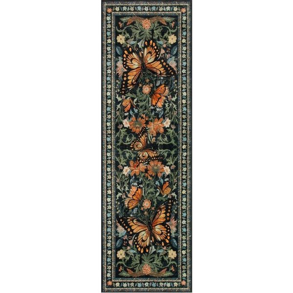 Vintage Kwiatowy Motyl Dywanik Biegacz AntypośLizgowy Zmywalny DłUgi Dywan Kuchnia Sypialnia Korytarz WejśCie WystróJ Domu Dywanik PodłOgowy 80X180Cm 31X71Inch Black-image