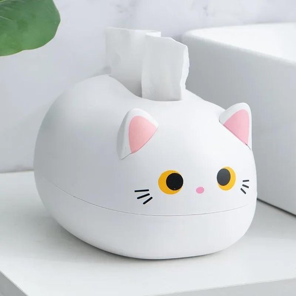 PudełKo Na Chusteczki Kawaii Kot Salon Schowek Na Serwetki Pojemnik Na Papier Kuchenny Pulpit Uchwyt Na Papier Toaletowy Do łAzienki W Akademiku BiałY-image